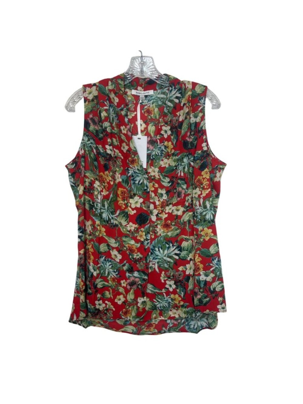 Rose Olive Floral Sleeveless Blouse Womens Large Red Green New